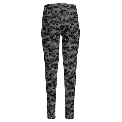 Black And Grey Digital Camo Print High-Waisted Pocket Leggings
