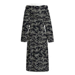 Black And Grey Digital Camo Print Hooded Bathrobe