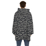 Black And Grey Digital Camo Print Hoodie Blanket