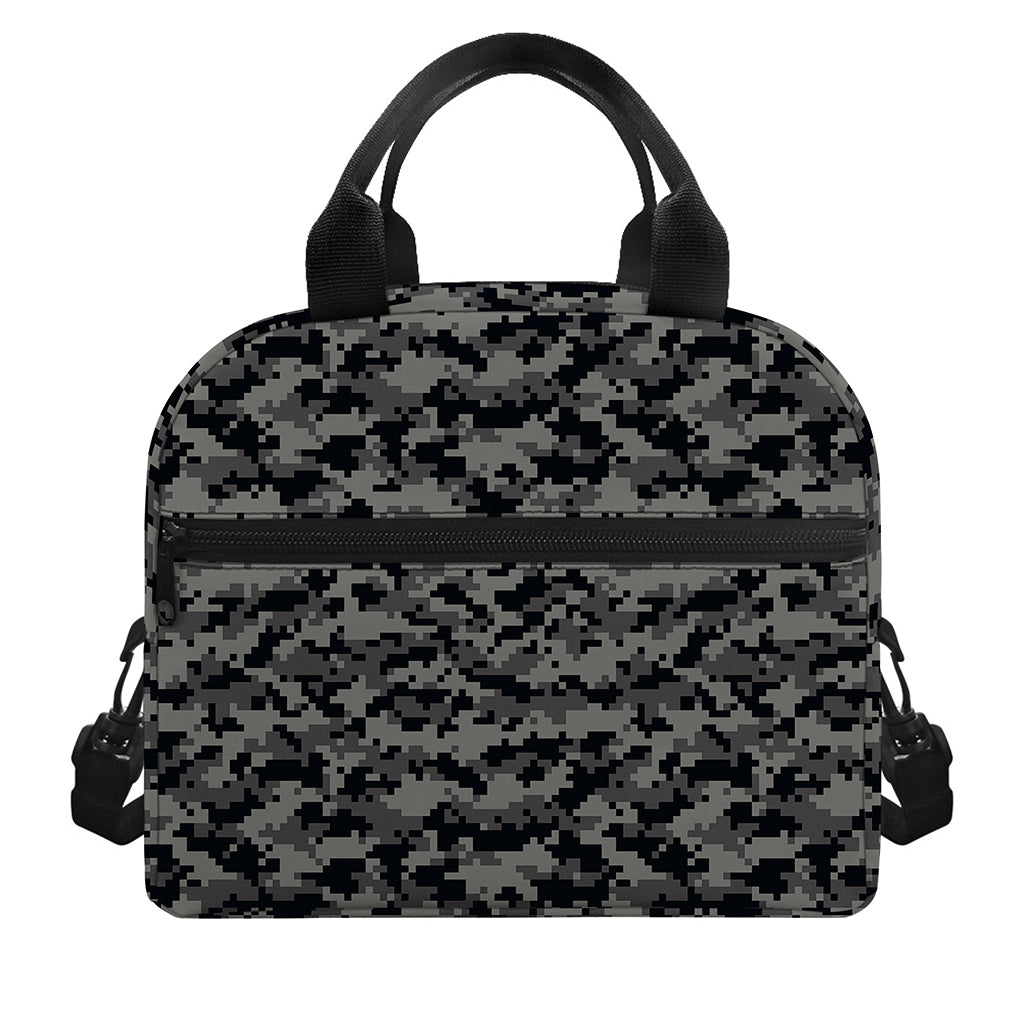 Black And Grey Digital Camo Print Insulated Lunch Bag