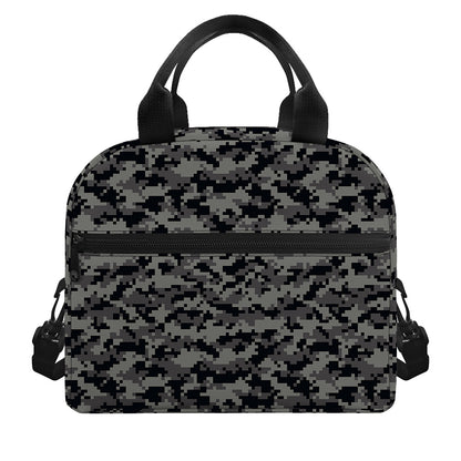 Black And Grey Digital Camo Print Insulated Lunch Bag