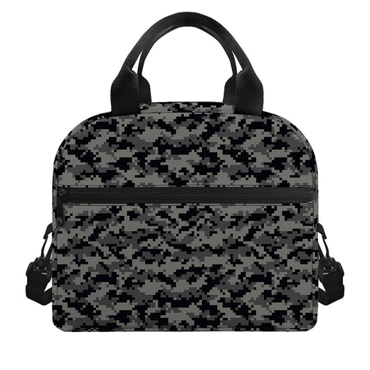 Black And Grey Digital Camo Print Insulated Lunch Bag