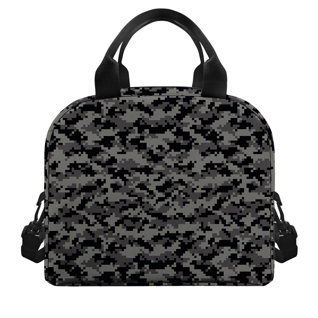 Black And Grey Digital Camo Print Insulated Lunch Bag