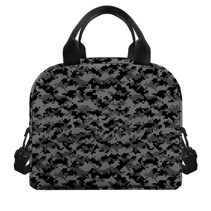 Black And Grey Digital Camo Print Insulated Lunch Bag