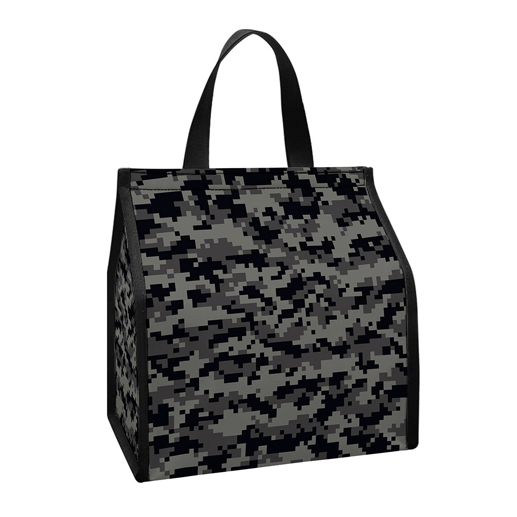 Black And Grey Digital Camo Print Insulated Lunch Tote