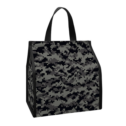 Black And Grey Digital Camo Print Insulated Lunch Tote