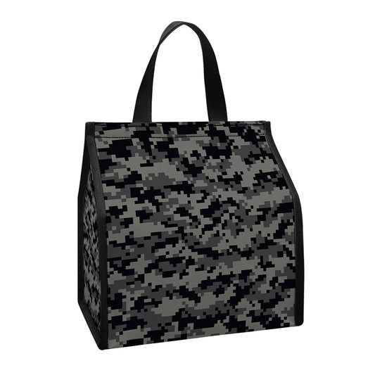 Black And Grey Digital Camo Print Insulated Lunch Tote