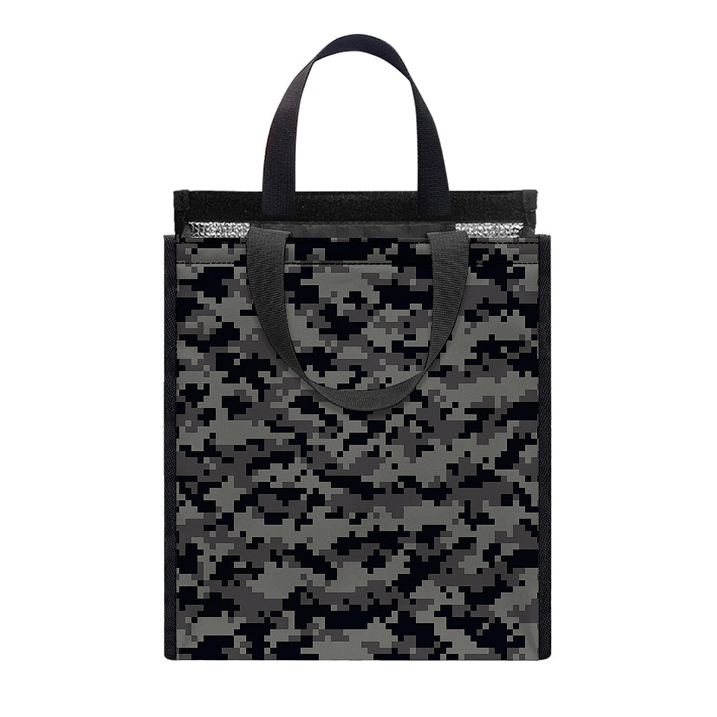 Black And Grey Digital Camo Print Insulated Lunch Tote