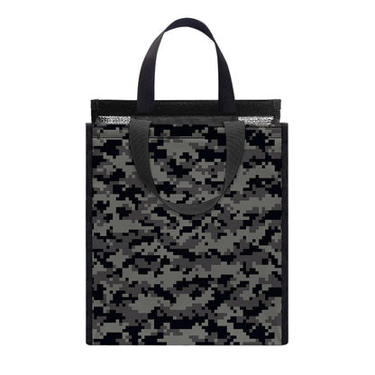 Black And Grey Digital Camo Print Insulated Lunch Tote