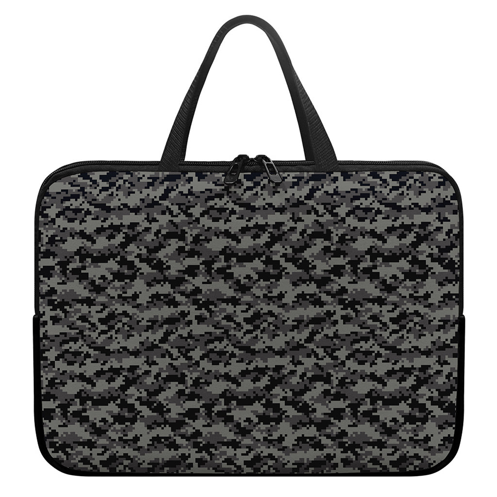 Black And Grey Digital Camo Print Laptop Sleeve With Handle