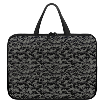 Black And Grey Digital Camo Print Laptop Sleeve With Handle