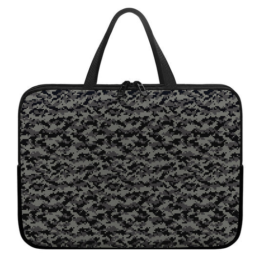 Black And Grey Digital Camo Print Laptop Sleeve With Handle