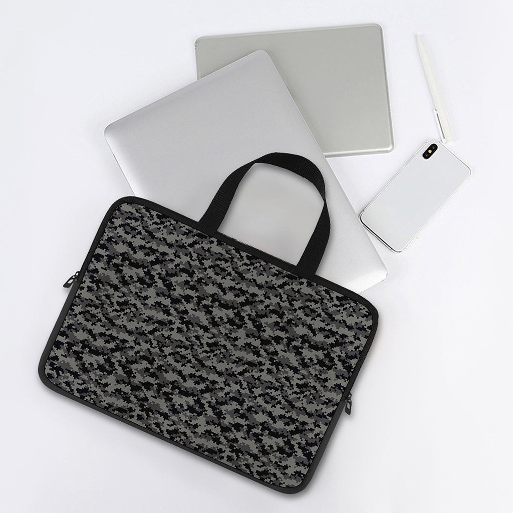 Black And Grey Digital Camo Print Laptop Sleeve With Handle