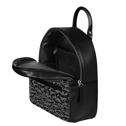 Black And Grey Digital Camo Print Leather Backpack