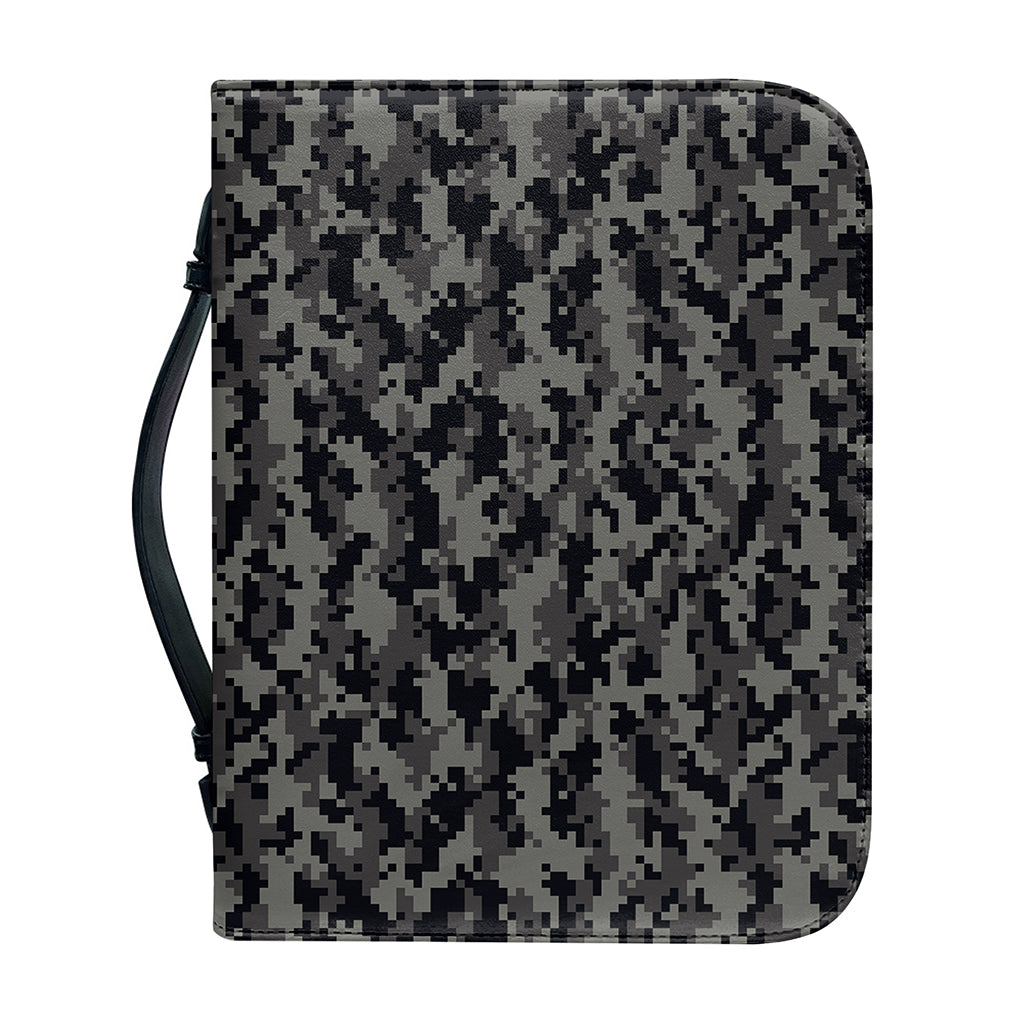 Black And Grey Digital Camo Print Leather Bible Cover