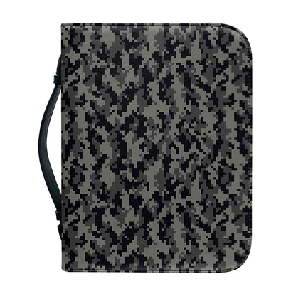 Black And Grey Digital Camo Print Leather Bible Cover