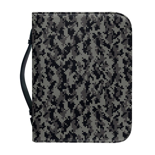 Black And Grey Digital Camo Print Leather Bible Cover
