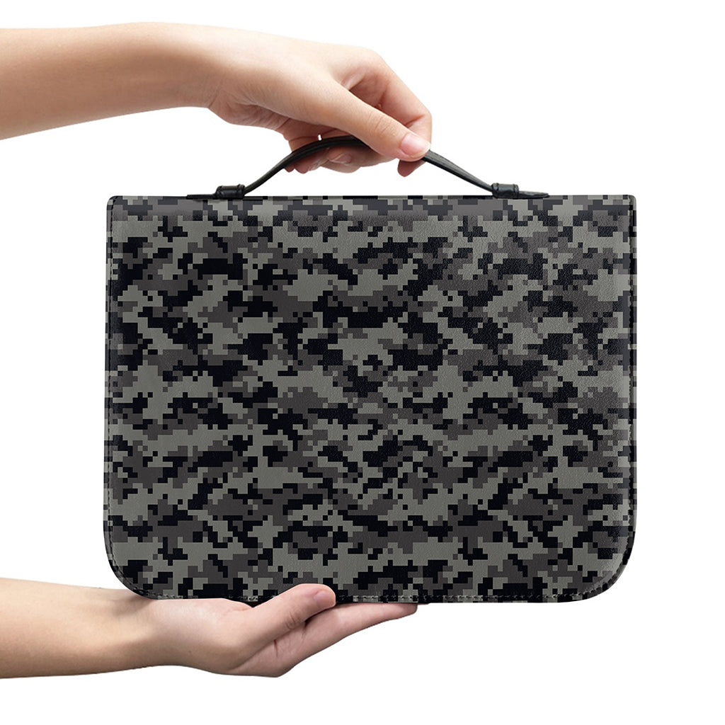 Black And Grey Digital Camo Print Leather Bible Cover