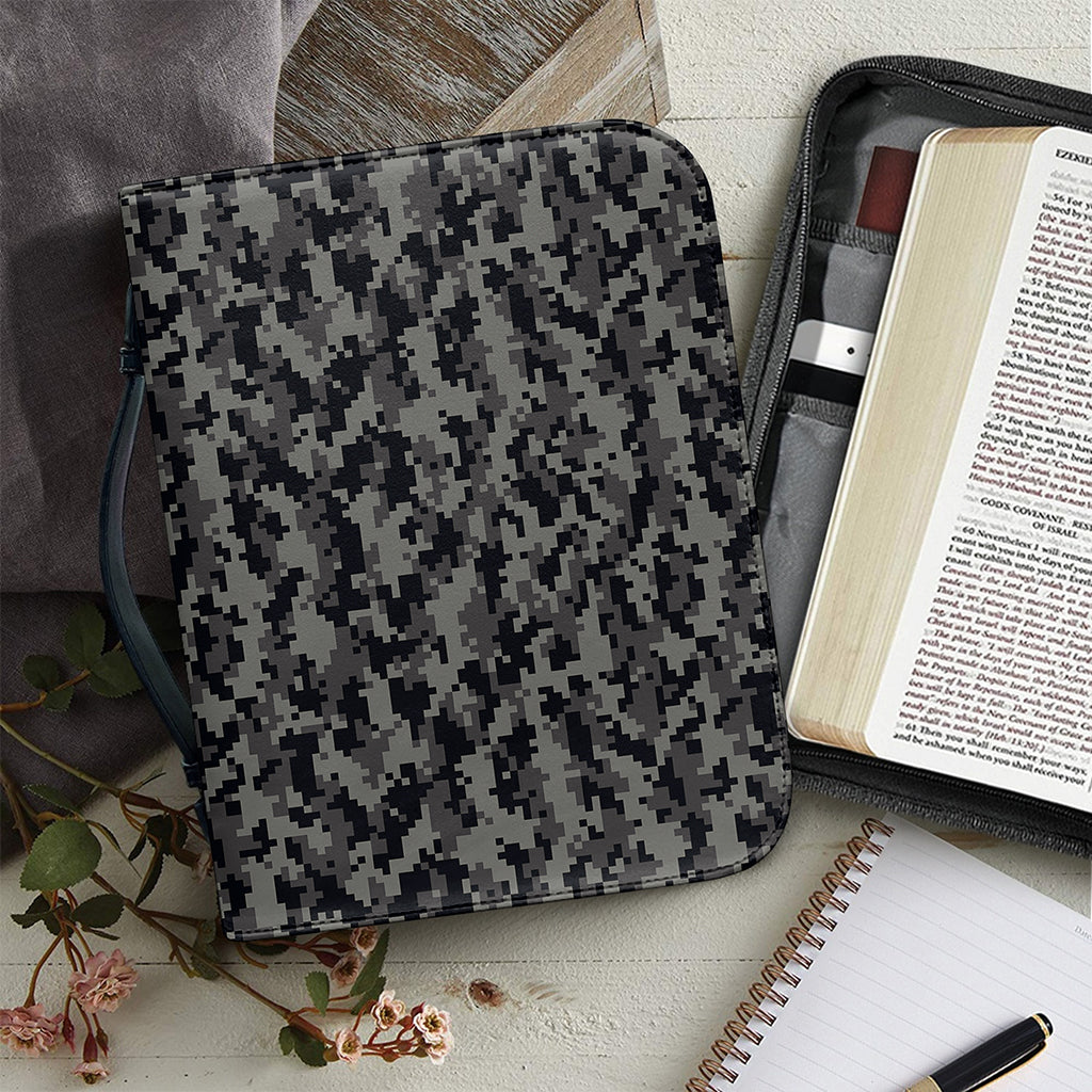 Black And Grey Digital Camo Print Leather Bible Cover