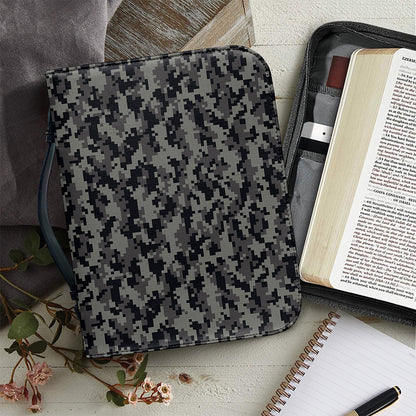 Black And Grey Digital Camo Print Leather Bible Cover