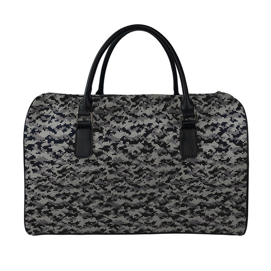 Black And Grey Digital Camo Print Leather Duffle Bag