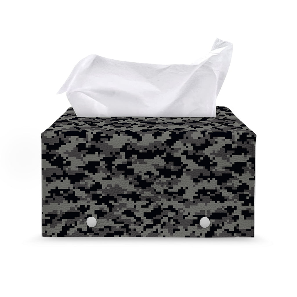 Black And Grey Digital Camo Print Leather Tissue Box Cover