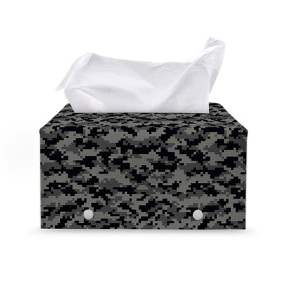 Black And Grey Digital Camo Print Leather Tissue Box Cover