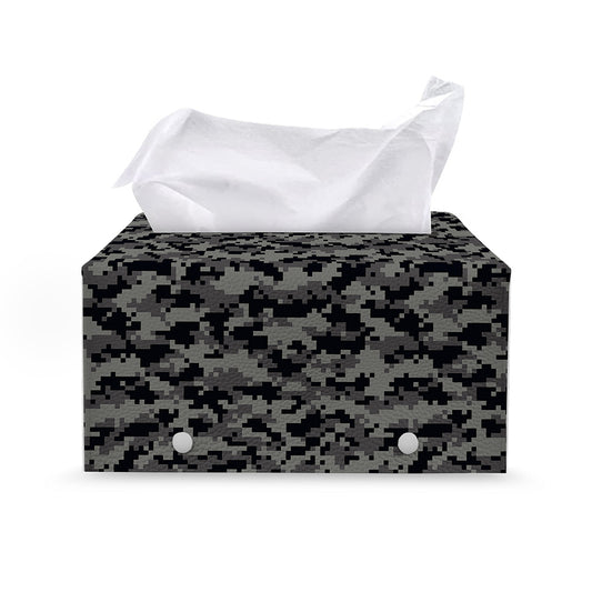 Black And Grey Digital Camo Print Leather Tissue Box Cover