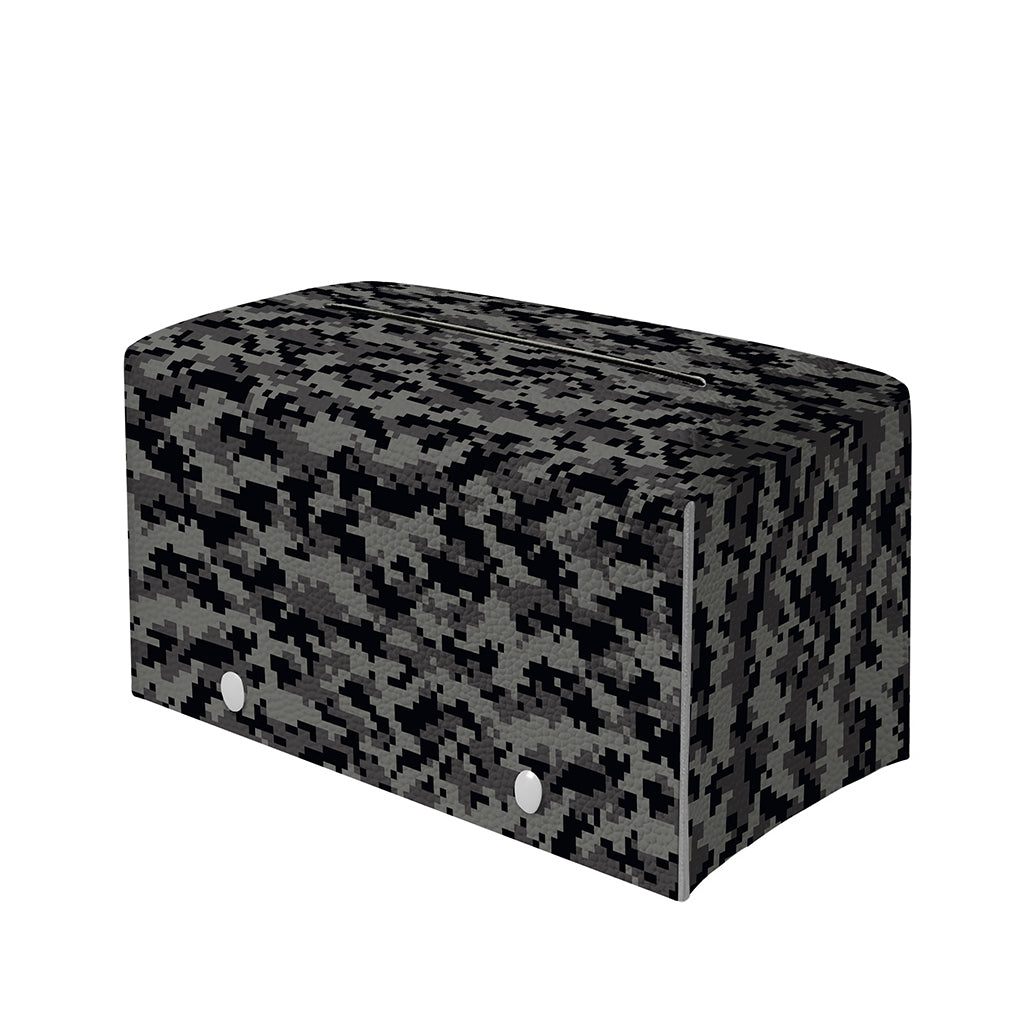 Black And Grey Digital Camo Print Leather Tissue Box Cover