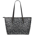 Black And Grey Digital Camo Print Leather Tote Bag With Zipper