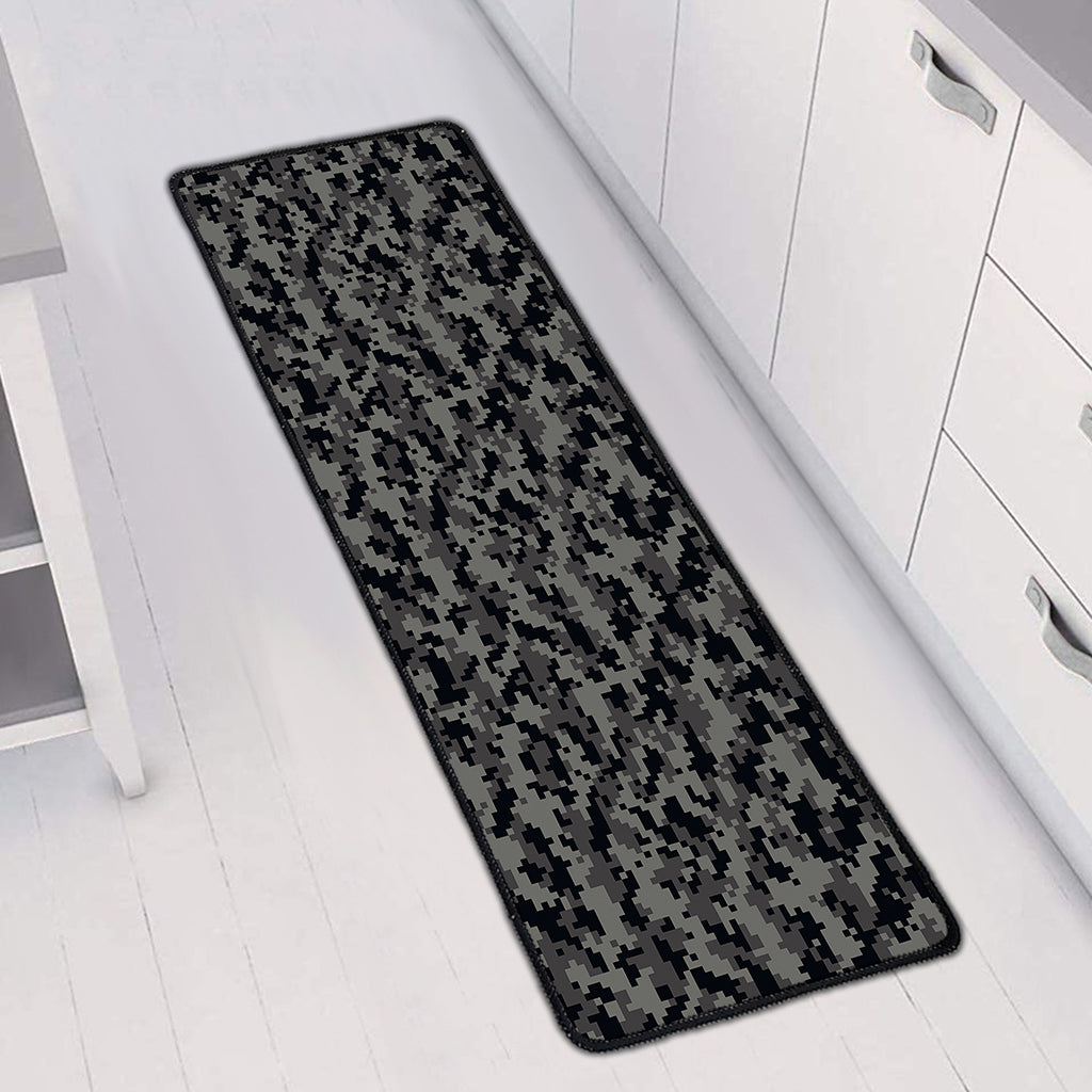 Black And Grey Digital Camo Print Long Kitchen Mat