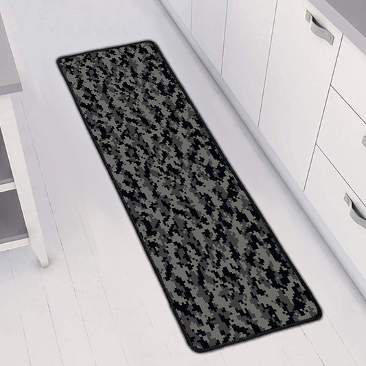 Black And Grey Digital Camo Print Long Kitchen Mat