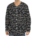 Black And Grey Digital Camo Print Long Sleeve Baseball Jersey