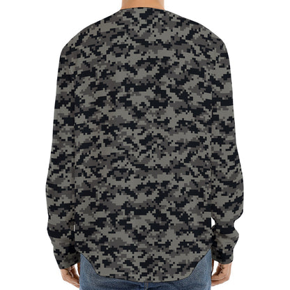 Black And Grey Digital Camo Print Long Sleeve Baseball Jersey