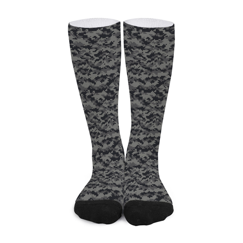 Black And Grey Digital Camo Print Long Socks