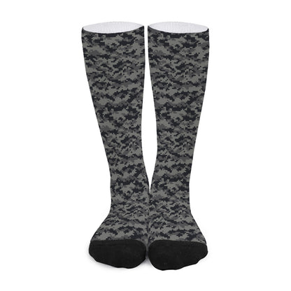 Black And Grey Digital Camo Print Long Socks
