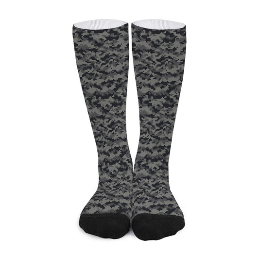 Black And Grey Digital Camo Print Long Socks