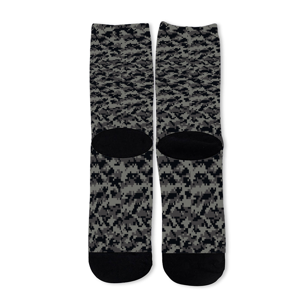 Black And Grey Digital Camo Print Long Socks