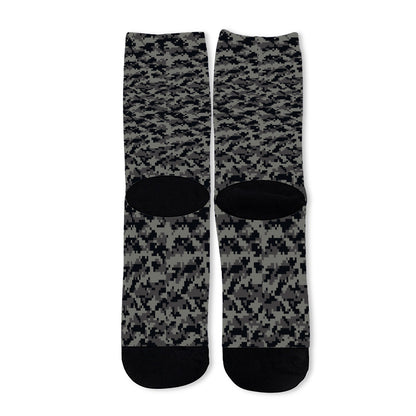 Black And Grey Digital Camo Print Long Socks