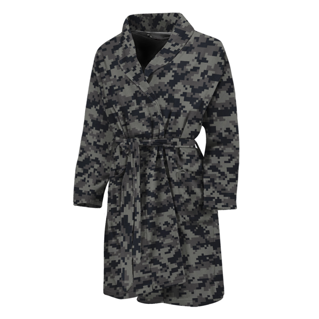 Black And Grey Digital Camo Print Men's Bathrobe