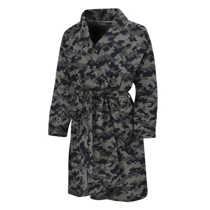 Black And Grey Digital Camo Print Men's Bathrobe