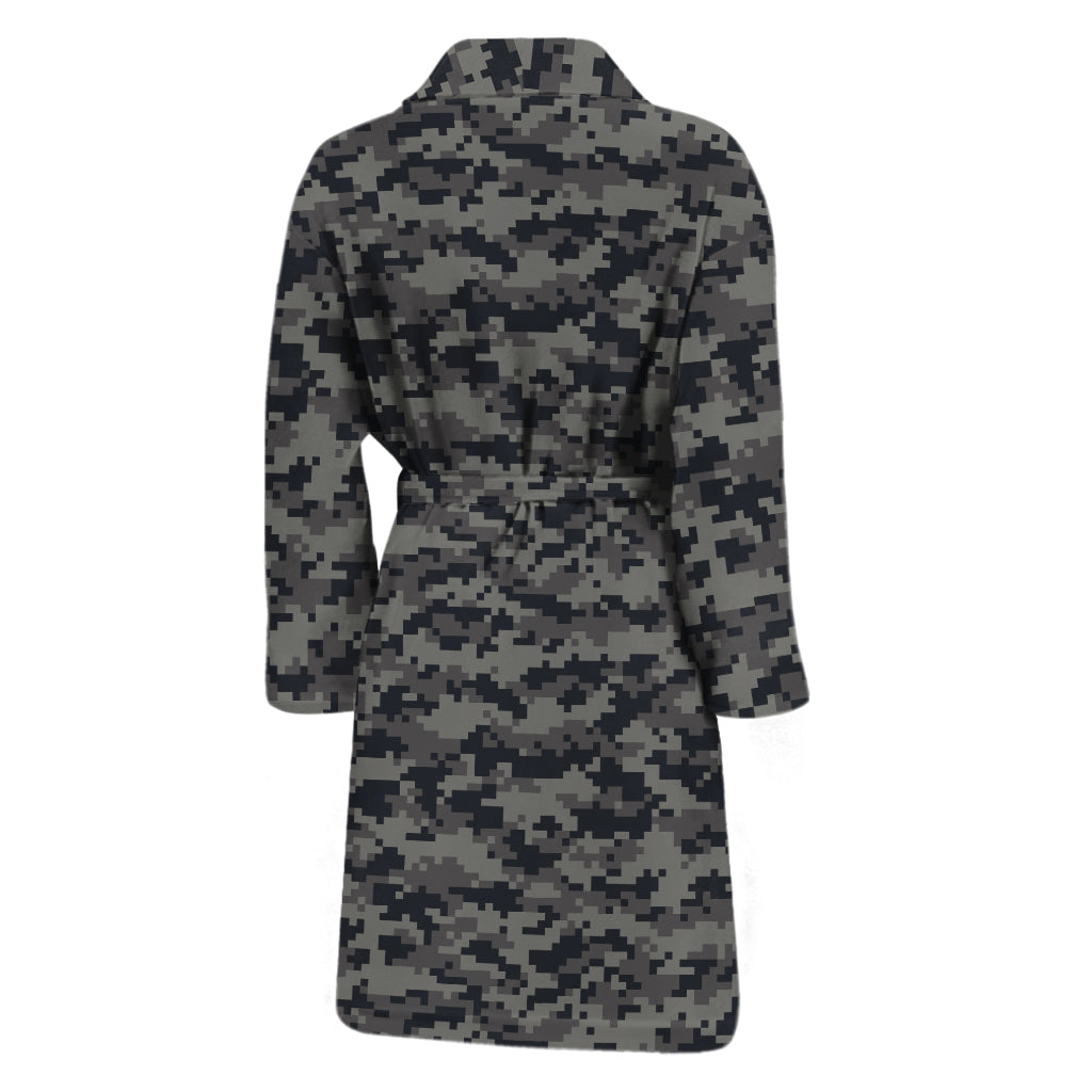 Black And Grey Digital Camo Print Men's Bathrobe