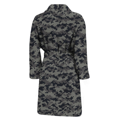 Black And Grey Digital Camo Print Men's Bathrobe