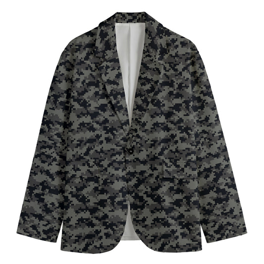 Black And Grey Digital Camo Print Men's Blazer
