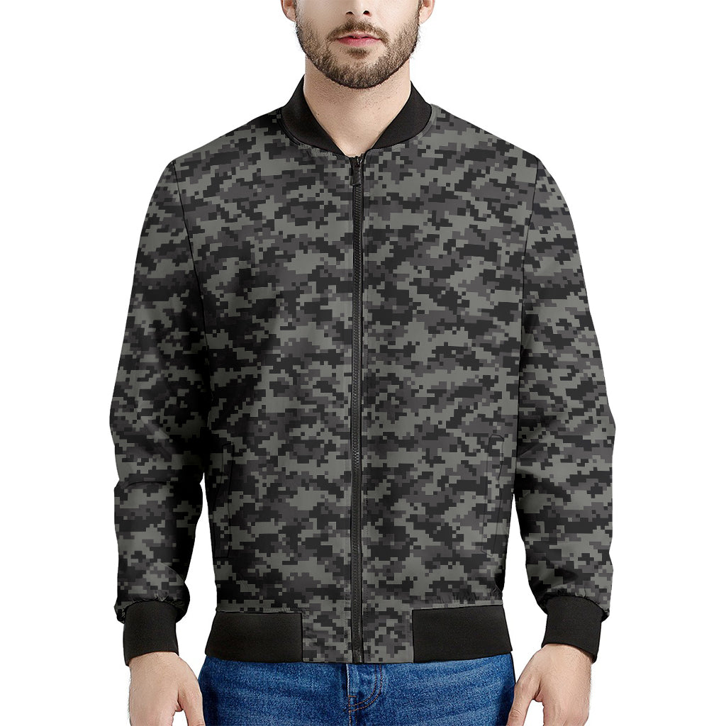 Black And Grey Digital Camo Print Men's Bomber Jacket