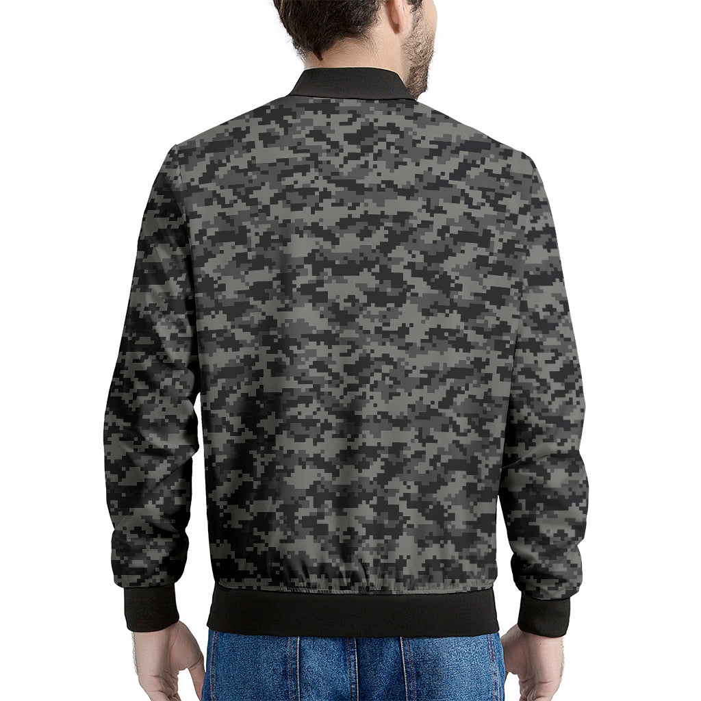 Black And Grey Digital Camo Print Men's Bomber Jacket
