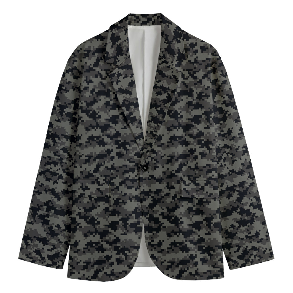 Black And Grey Digital Camo Print Men's Cotton Blazer