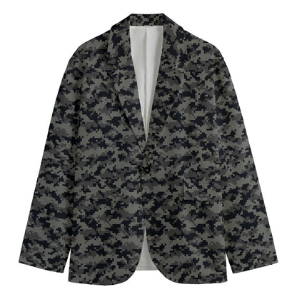 Black And Grey Digital Camo Print Men's Cotton Blazer