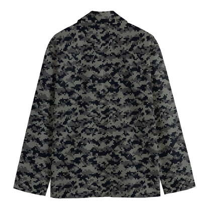 Black And Grey Digital Camo Print Men's Cotton Blazer