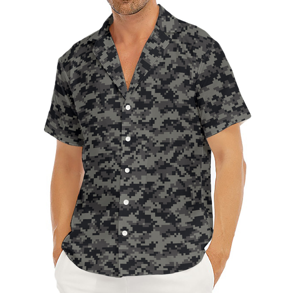 Black And Grey Digital Camo Print Men's Deep V-Neck Shirt